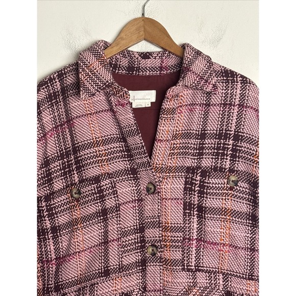Anthropologie Hudson Plaid Shacket Jacket Womens XL Pink Boho Preppy - Picture 3 of 14